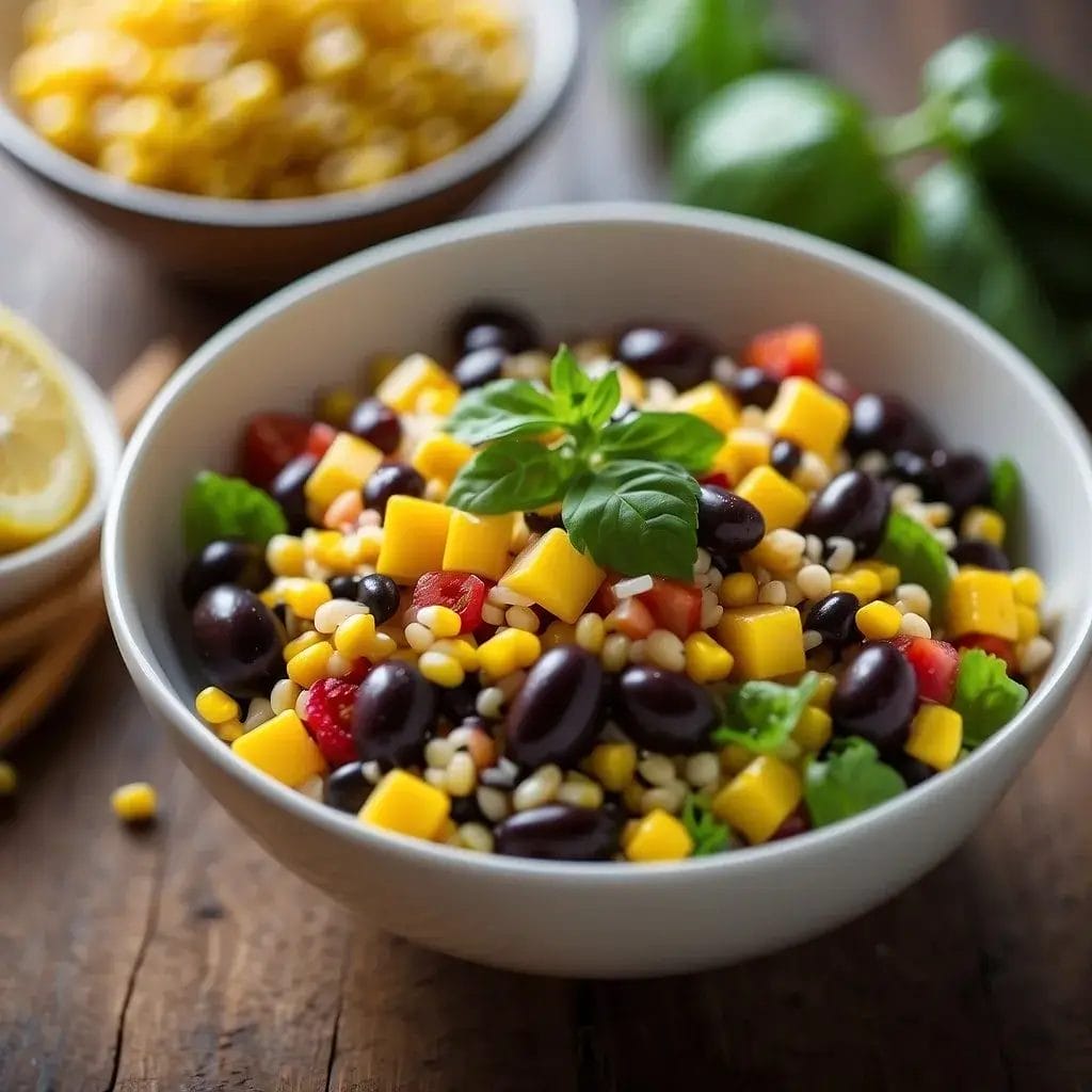 Quinoa salad with black beans and corn.