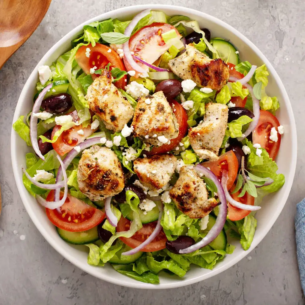 Greek salad with grilled chicken.
