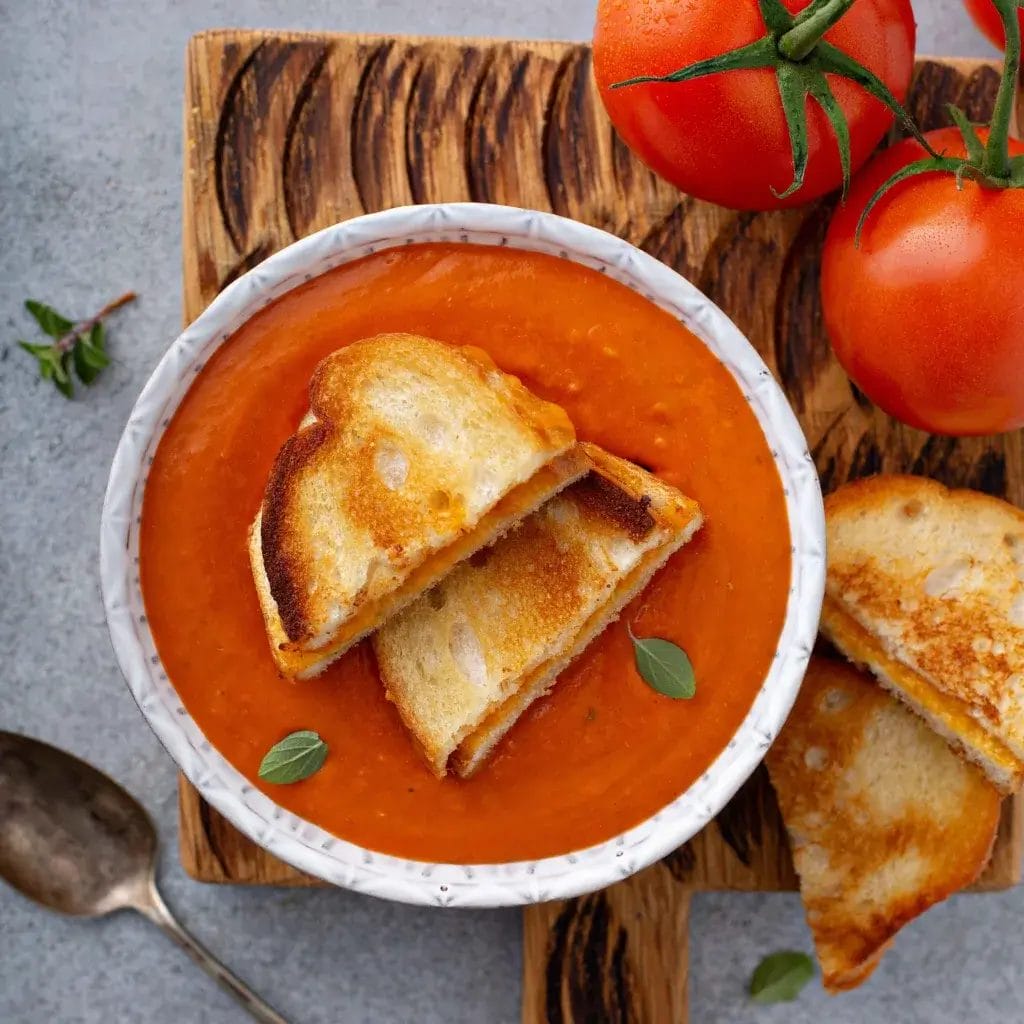 Grilled cheese sandwich and tomato soup.