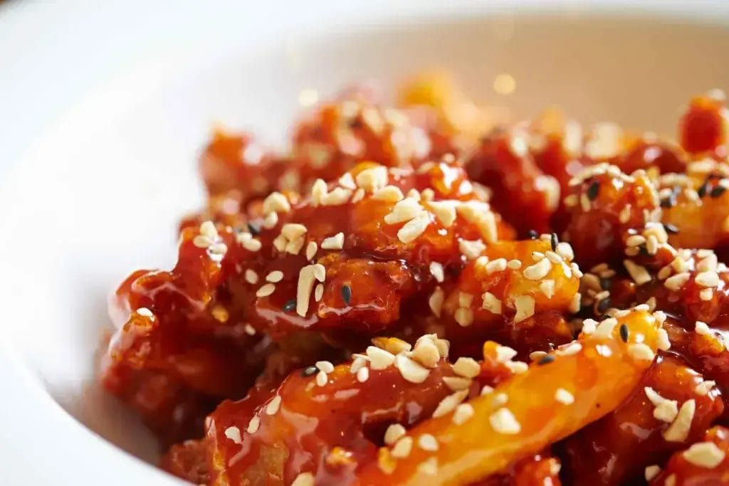 Sweet and sour chicken skewer.