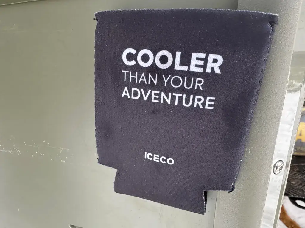 Iceco koozie that says Cooler Than Your Adventure